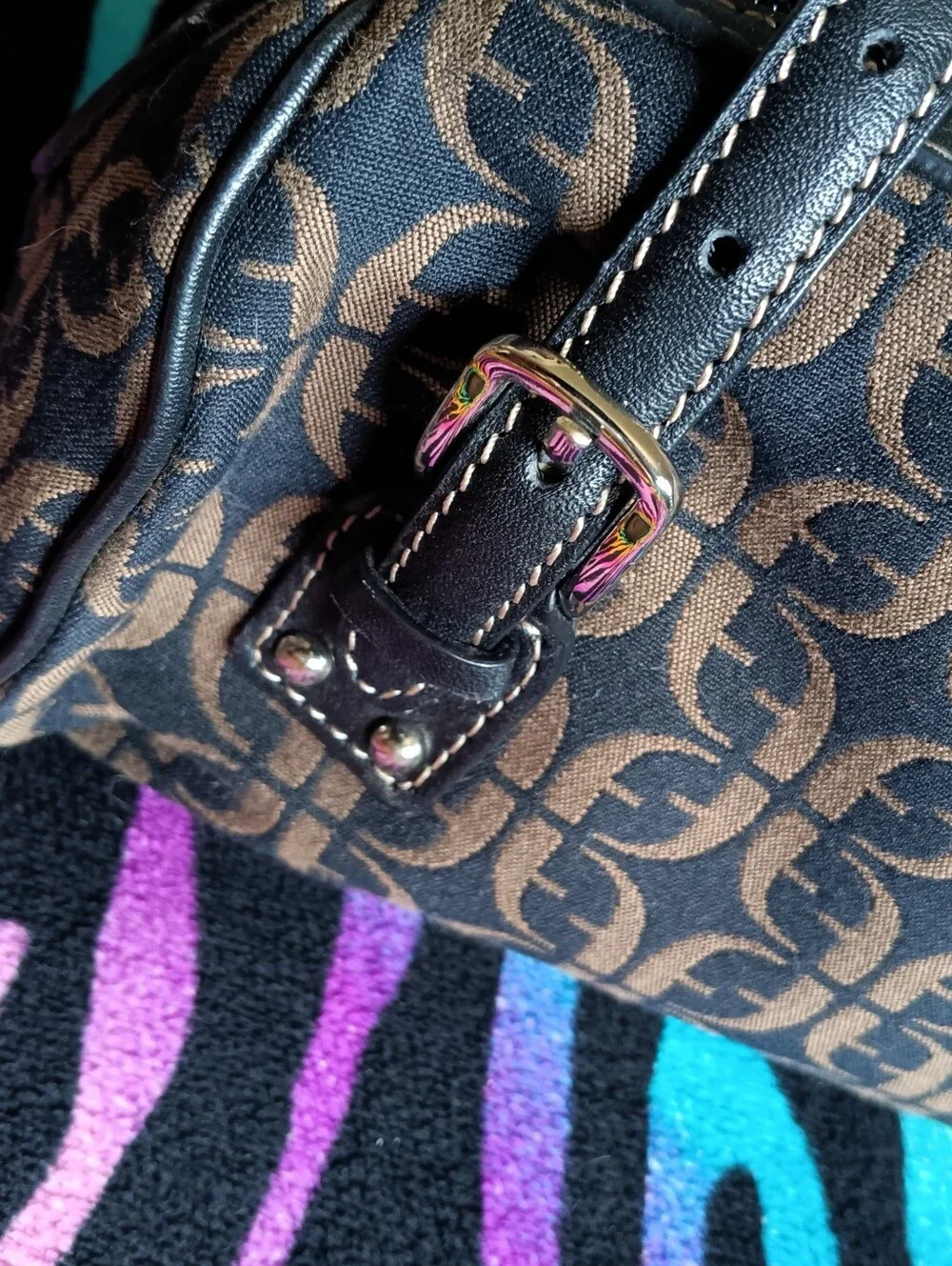 🖤 Y2K Fossil Monogram Jacquard Canvas Shoulder Bag Purse Vintage SL 8009